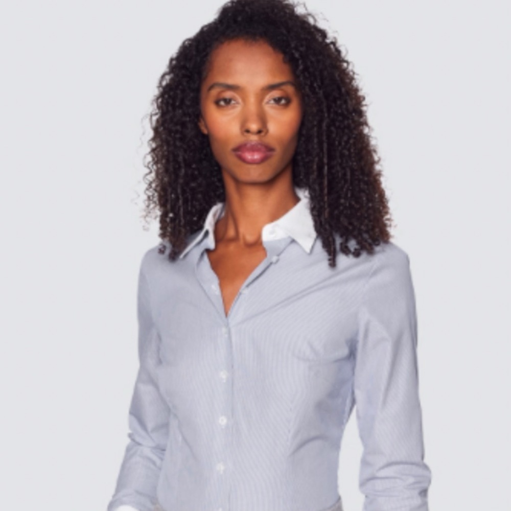 Barneys New York - Women's Pinstripe button-up white collar